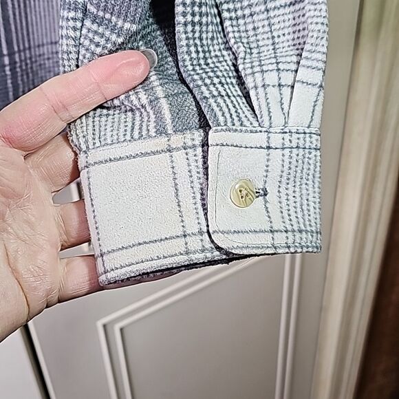 Shirt Button Front Super Soft Flannel Feel Gray Plaid Utility Baggy Size 1X Plus - Picture 3 of 5